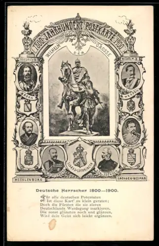 AK Deutsche Herrscher 1800-1900, Portrait Kaiser Wilhelm I., Friedrich Wilhelm III. von Preussen, Kaiser Wilhelm II. u.a.