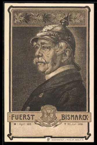 Künstler-AK Fürst Bismarck in Uniform mit Pickelhaube