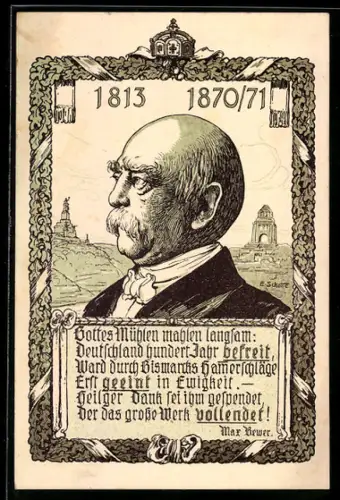 AK Portrait von Otto von Bismarck im Halbprofil, Gedicht von Max Bewer