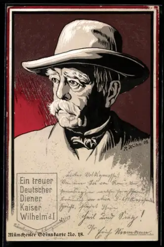 AK Ein treuer Diener Kaiser Wilhelm d. I., Bismarck, Portrait mit Hut