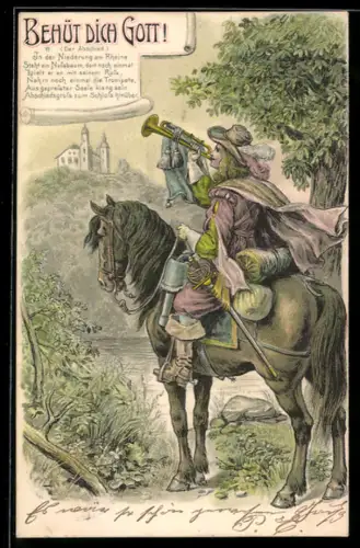AK Behüt Dich Gott!, Trompeter auf Pferde vor Nussbaum