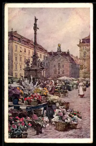 Künstler-AK Hans Götzinger: Wien, Händlerinnen am Blumenmarkt