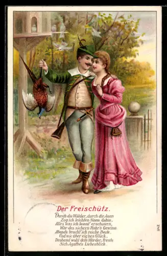 AK Der Freischütz, Jäger mit seiner Geliebten und einem erlegten Auerhahn
