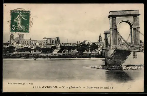 AK Avignon, Vue générale, Pont sur le Rhône