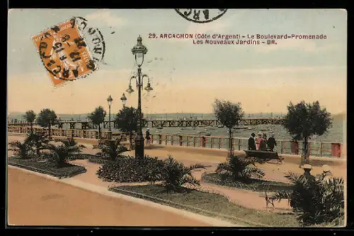AK Arcachon, Le Boulevard-Promenade, Les Nouveaux Jardins