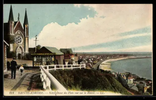 AK Sainte-Adresse, Notre-Dame des Flots vue sur le Havre