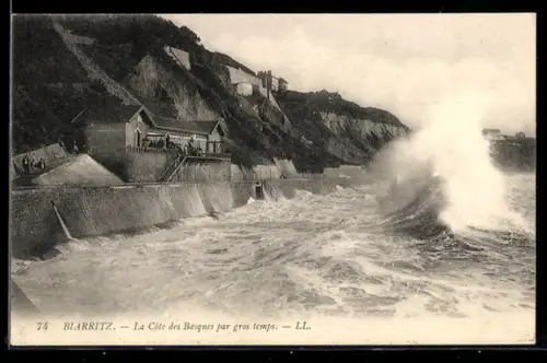 AK Biarritz, La Côte des Basques par gros temps