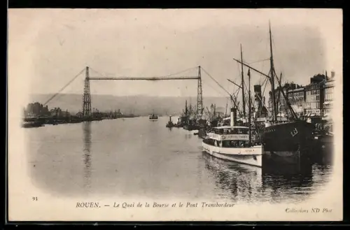 AK Rouen, Le Quai de la Bourse et le Pont Transbordeur