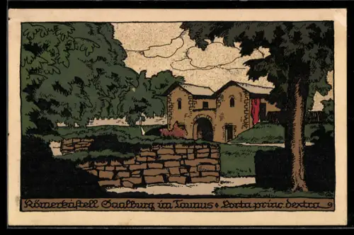 Steindruck-AK Saalburg, Römerkastell, Porta princ dextra