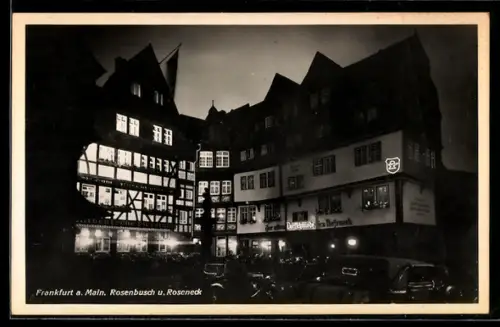 AK Alt-Frankfurt, Rosenbusch und Roseneck bei Nacht