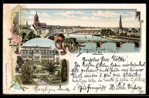 Lithographie Frankfurt-Westend, Panorama und Palmengarten