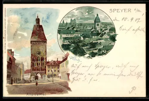 Künstler-AK Carl Münch: Speyer a. Rh., Teilansicht, Altpoertel