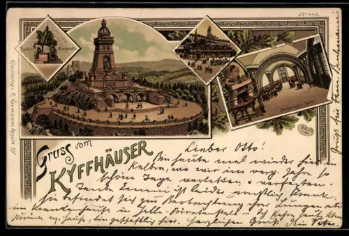 Lithographie Bad Frankenhausen, Kyffhäuser-Denkmal, Barbarossa-Saal