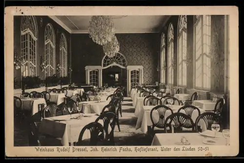 AK Berlin, Weingasthaus Rudolf Dressel, Unter den LInden 50-51, Innenansicht