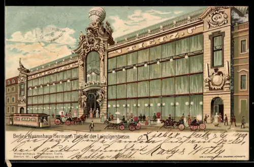 Künstler-AK Berlin, Warenhaus Hermann Tietz in der Leipzigerstrasse