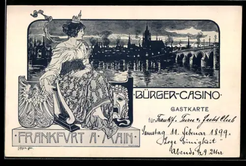 Künstler-AK Frankfurt, Bürger-Casino, Ortsansicht