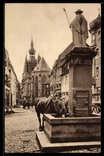 AK St. Wendel, Blick auf den Dom am Wendelinusbrunnen
