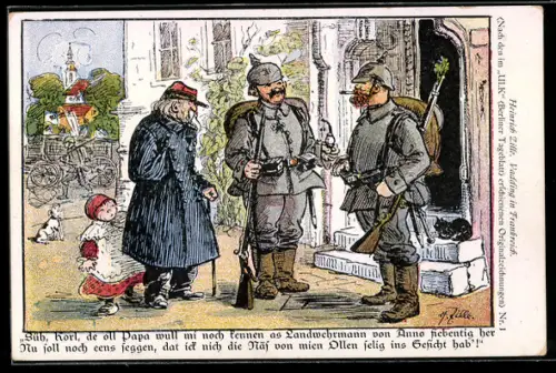 Künstler-AK Heinrich Zille: dt. Soldaten im Gespräch mit einem franz. Veteranen des Krieges von 1870 /71