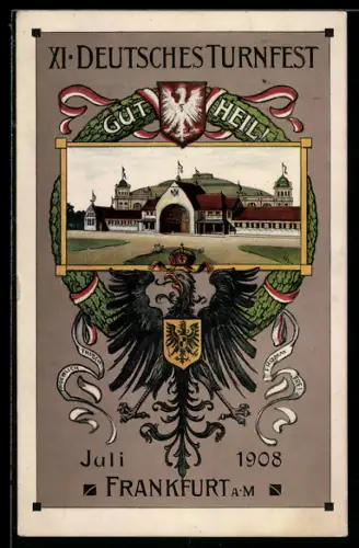 Künstler-AK Frankfurt a. M., XI. Deutsches Turnfest 1908, Festhalle