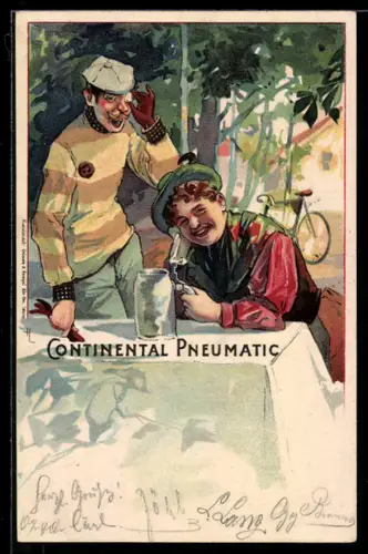 AK Reklame für Fahrradreifen von Continental Pneumatic, Paar auf Fahrradtour macht Rast