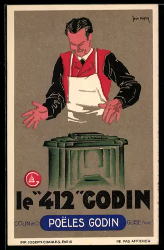 Künstler-AK sign. Leon Dupin: Le 412 Godin, Ofenreklame