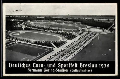 AK Breslau, Deutsches Turn- und Sportfest 1938, Hermann Göring-Stadion vom Flugzeug aus