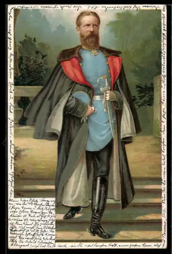 Lithographie Friedrich Wilhelm III. von Preussen schreitet eine Treppe hinab