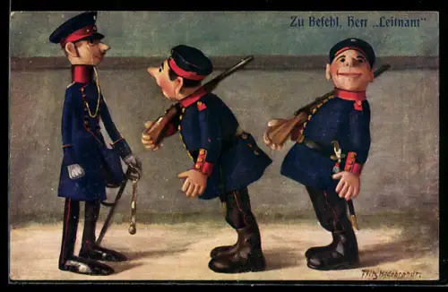 Künstler-AK Fritz Hildebrandt: Soldaten mit Gewehren von Steiff