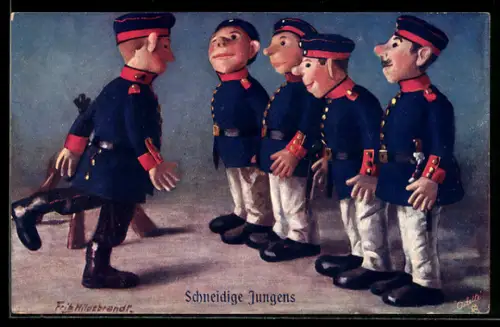 Künstler-AK Fritz Hildebrandt: Soldaten von Steiff beim Appell