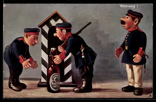 Künstler-AK Fritz Hildebrandt: Steiff-Soldatenpuppen, Ablösung!