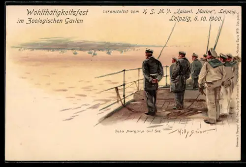 Künstler-AK Willy Stoewer: Mannschaft eines Kriegsschiffes erblickt eine Fata Morgana auf See