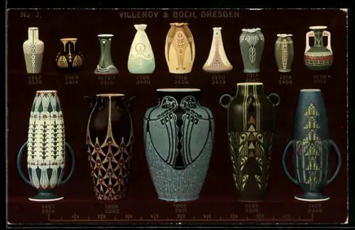 AK Mettlach, Villeroy & Boch, Modelle verschiedener Steingutvasen