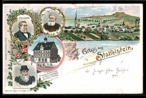 Lithographie Staffelstein, Rathaus, Adam Riese, Victor v. Scheffel, Panorama