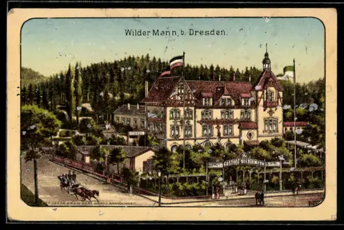 Lithographie Dresden-Trachenberge, Gasthof Wilder Mann mit Garten