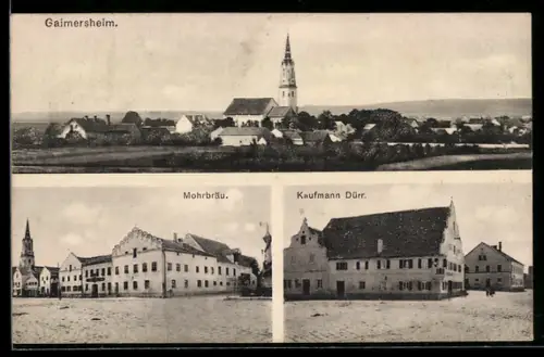 AK Gaimersheim, Brauerei Mohrbräu, Kaufmann Dürr, Teilansicht mit Kirche