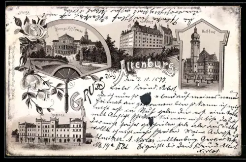 Lithographie Altenburg, Herzogliches Hof-Theater, Schloss, Rathaus, Kaserne