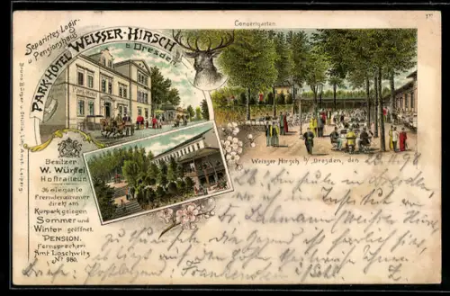 Lithographie Dresden-Weisser Hirsch, Park-Hotel Weisser Hirsch, Concertgarten