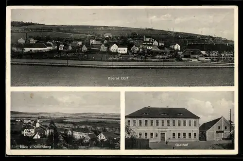 AK Crossen a. E., Gasthof Hartmannsdorf, Bes. Georg Beier, Oberes Dorf, Blick vom Kirschberg