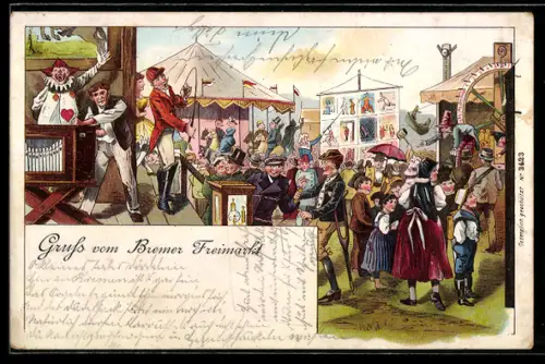 AK Hannover, Volksfest mit Leierkastenmann und feiernder Menschenmenge