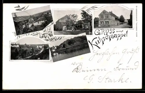 AK Kuhschnappel, Gasthaus, Ortspartie mit Wohnhäusern, Partie am See