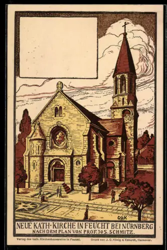 Steindruck-AK Feucht, Geplante neue katholische Kirche von Prof. Jos. Schmitz