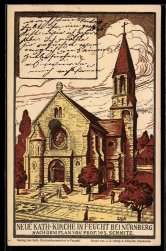 Steindruck-AK Feucht, Geplante neue katholische Kirche von Prof. Jos. Schmitz