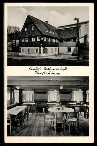 AK Grossschönau, Englers Gasthaus, Innen- und Aussenansicht