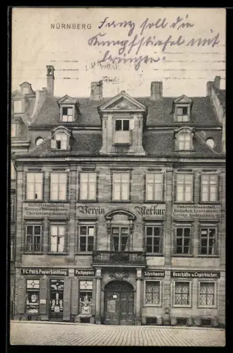 AK Nürnberg, Papierhandlung F. C. Pösch, Weinmarkt 10, Fassade