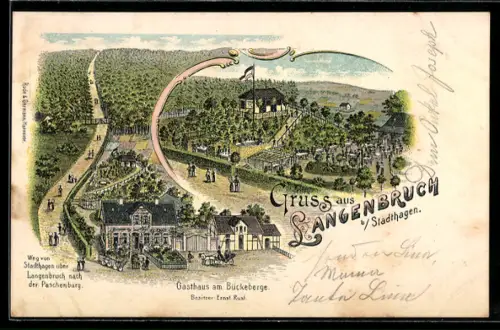 Lithographie Langenbruch b. Stadthagen, Gasthaus am Bückeberge, Bes. Ernst Rust