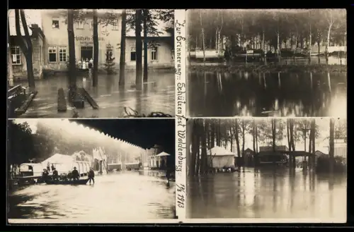 Foto-AK Waldenburg, Schützenfest 1913, Hochwasser vor dem Gasthof Schützen-Haus u. Festplatz-Partien