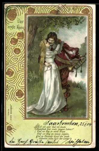 Lithographie Der erste Kuss des Trompeters von Säckingen, Behüt Dich Gott!
