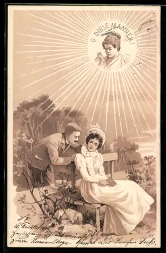 AK O diese Männer, Frau blickt auf ihren fremd flirtenden Mann