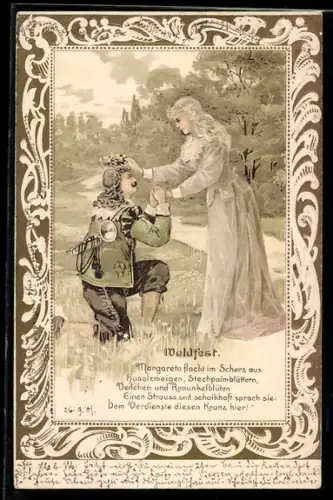 Lithographie Waldfest, Trompeter von Säckingen und Geliebte