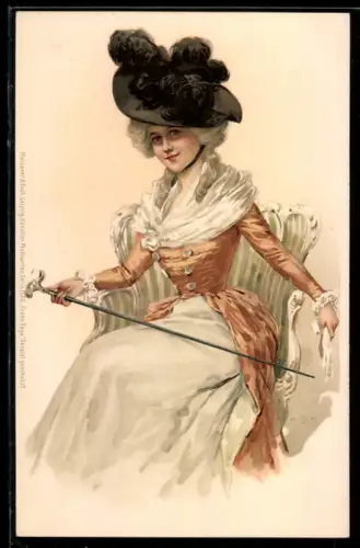 Künstler-Lithographie Meissner & Buch (M&B) Nr. 1082: Frohe Tage, Frälein aus dem Rococo